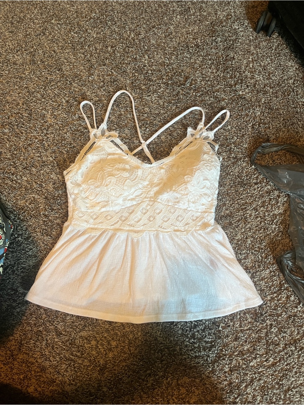 No Boundaries White Lace Peplum Cami Top